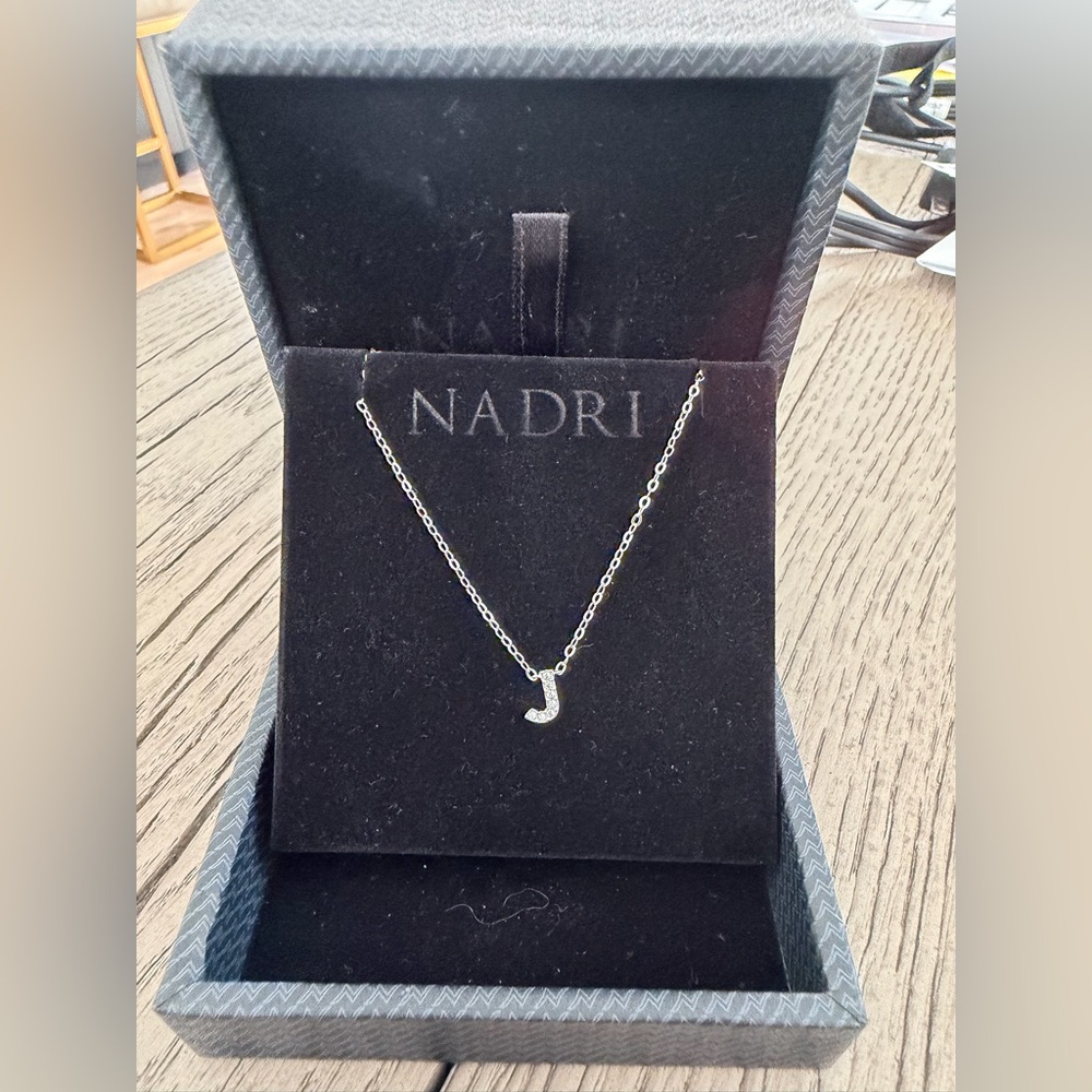 Nadri Silver Crystal 'J' Initial Necklace